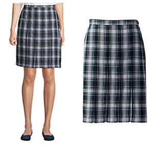 Lands' End Women's Plaid Box Pleat Skirt Top Of Knee Hunter / Navy Size 16.